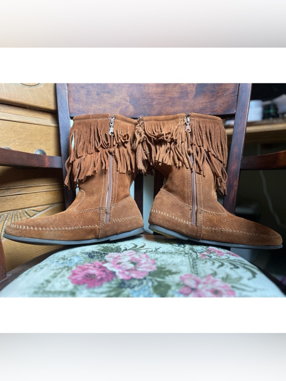 Minnetonka Brown Suede Fringe Boots - Picture 2 of 8